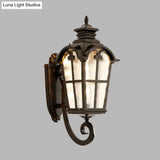 Farmhouse Lantern Sconce Lamp With Water Glass Shade: Black/Brass Wall Light Fixture