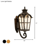 Farmhouse Lantern Sconce Lamp With Water Glass Shade: Black/Brass Wall Light Fixture