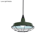 Farmhouse Metal Barn Hanging Ceiling Light - Green/Red Pendant With Wire Guard