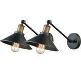 Farmhouse Metal Wall Light With Cone Shade - Black/Brass Mounted Bathroom Lamp Pivot Joint 1/2-Light