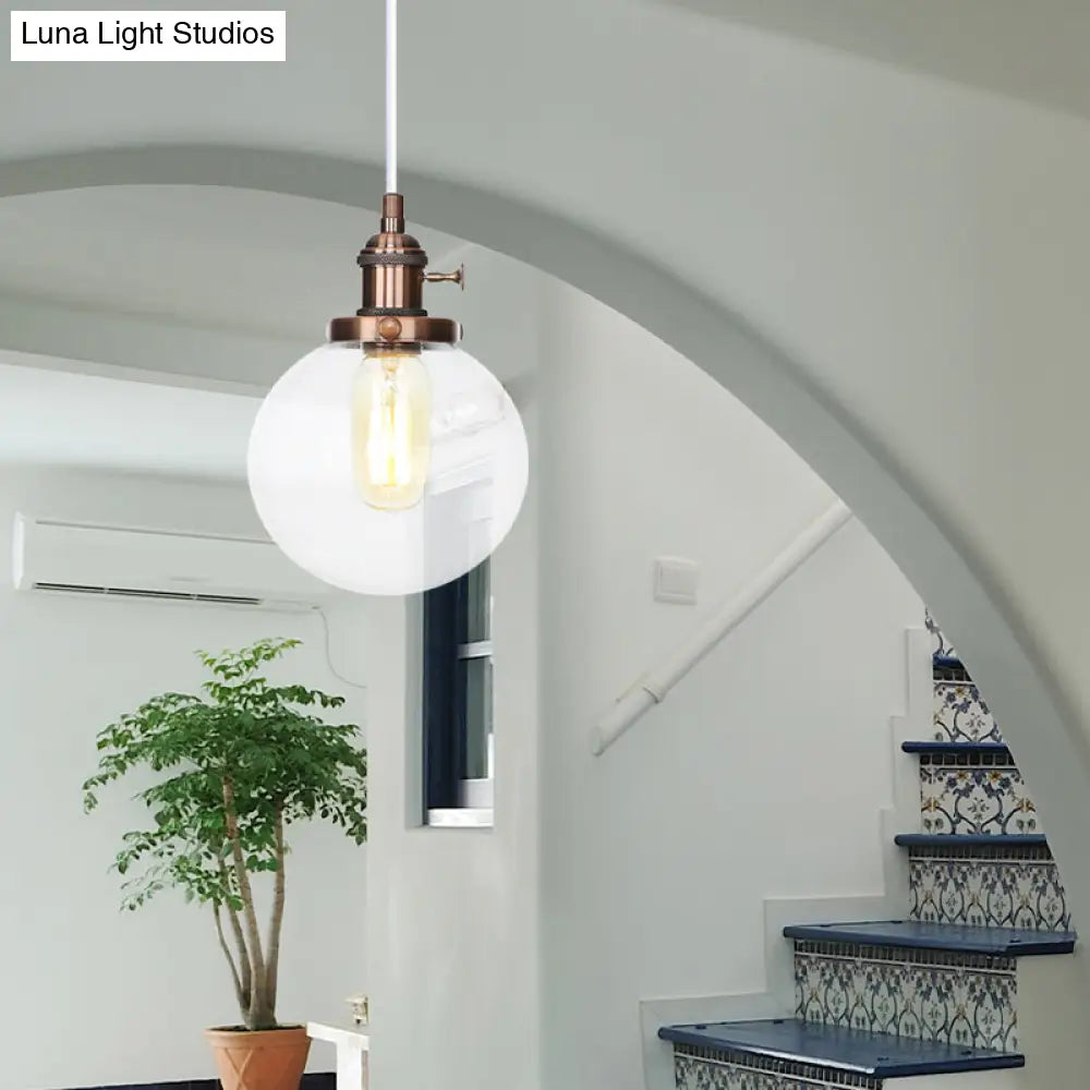 Farmhouse Orbit Pendant Light With Amber/Clear Glass And Adjustable Cord In 3 Elegant Finish Options