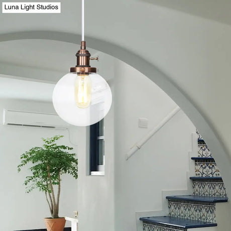 Farmhouse Orbit Pendant Light With Amber/Clear Glass And Adjustable Cord In 3 Elegant Finish Options