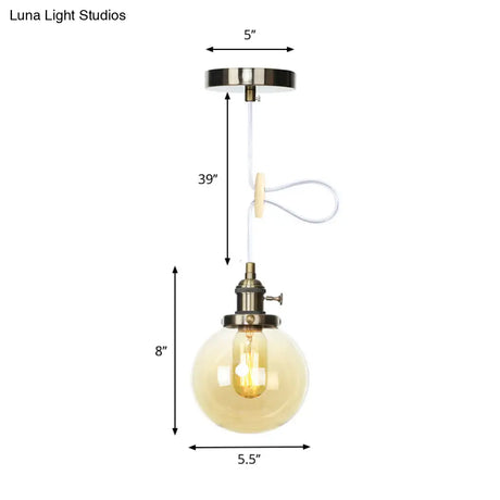 Farmhouse Orbit Pendant Light With Amber/Clear Glass And Adjustable Cord In 3 Elegant Finish Options