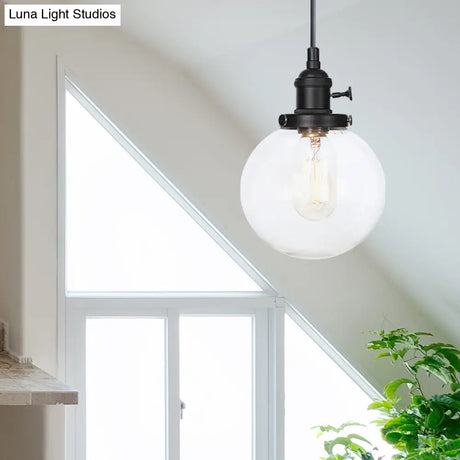 Farmhouse Orbit Pendant Light With Amber/Clear Glass And Adjustable Cord In 3 Elegant Finish Options