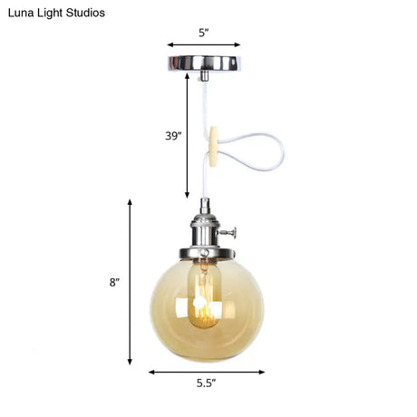 Farmhouse Orbit Pendant Light With Amber/Clear Glass And Adjustable Cord In 3 Elegant Finish Options