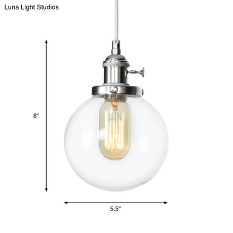 Farmhouse Orbit Pendant Light With Amber/Clear Glass And Adjustable Cord In 3 Elegant Finish Options