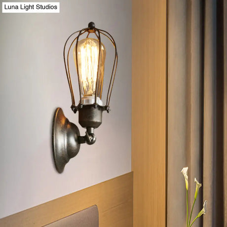 Farmhouse Oval Caged Wall Lamp - Metallic Antique Bronze/Black