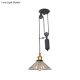 Farmhouse Pendant Light: Cone-Shaped Ribbed Glass Fixture In Bronze/Brass