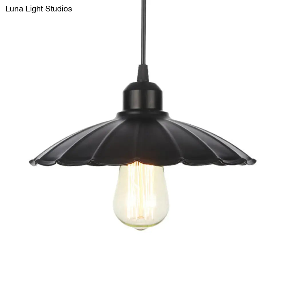 Farmhouse Pendant Light Fixture With Metal Shade - 1 Indoor Hanging In Black/White