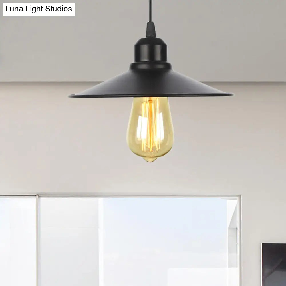 Farmhouse Pendant Light Fixture With Metal Shade - 1 Indoor Hanging In Black/White