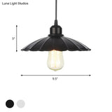 Farmhouse Pendant Light Fixture With Metal Shade - 1 Indoor Hanging In Black/White