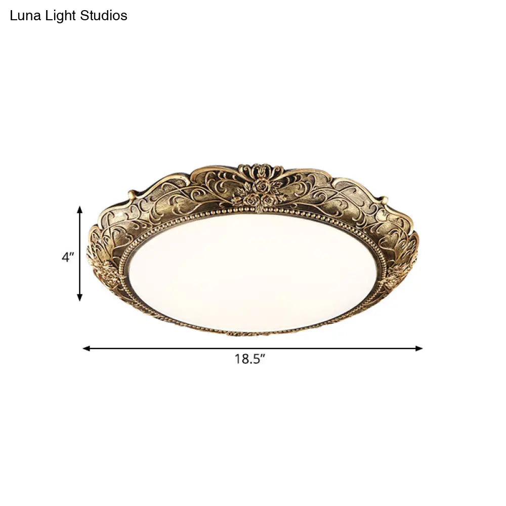 Farmhouse Resin Brass Led Flush Mounted Ceiling Light With Embossed Rose Trim 18.5’/21’ Diameter
