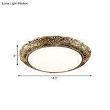 Farmhouse Resin Brass Led Flush Mounted Ceiling Light With Embossed Rose Trim 18.5’/21’ Diameter