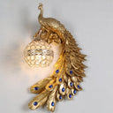Farmhouse Resin Peacock Wall Sconce With Crystal Hemisphere Shade & 1 Bulb Gold / Right