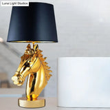 Farmhouse Resin Steed Head Night Light Table Lamp With Polished Gold/Black Finish