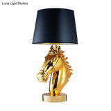 Farmhouse Resin Steed Head Night Light Table Lamp With Polished Gold/Black Finish