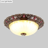 Farmhouse Ribbed Ceiling Flush Light With Led And Brown Finish In 3 Sizes
