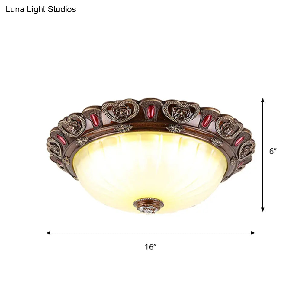 Farmhouse Ribbed Ceiling Flush Light With Led And Brown Finish In 3 Sizes