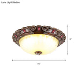 Farmhouse Ribbed Ceiling Flush Light With Led And Brown Finish In 3 Sizes