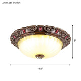 Farmhouse Ribbed Ceiling Flush Light With Led And Brown Finish In 3 Sizes