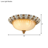 Farmhouse Ribbed Glass Ceiling Light: Domed Design 3 Bulbs Beige Flush Mount