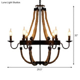 Farmhouse Rope Basket Chandelier - Brown 6/8 Bulbs Living Room Ceiling Pendant