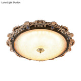 Farmhouse Seedy Glass Flush Lighting Fixture With Domed Shade - Led Brown Ceiling In Warm/White