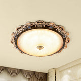 Farmhouse Seedy Glass Flush Lighting Fixture With Domed Shade - Led Brown Ceiling In Warm/White