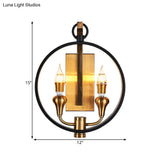 Farmhouse Style Black Metal Ring Sconce - 2 Head Wall Mounted Lamp With Bare Bulb For Corridor
