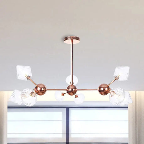 Farmhouse Style Diamond Chandelier: Amber/Clear Glass Multiple Light Options 13’/27.5’/34’