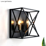 Farmhouse Style Metal Sconce Light Fixture - 2 Bulb Black Finish Wall Lamp With Wire Frame