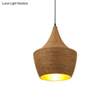Farmhouse Style Pendant Light With Hemp Rope Shade - Brown