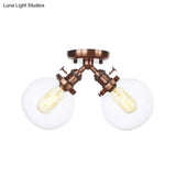 Farmhouse Style Semi Flush Ceiling Lamp - Metal And Glass With Dual Heads In Black/Bronze