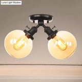Farmhouse Style Semi Flush Ceiling Lamp - Metal And Glass With Dual Heads In Black/Bronze