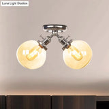 Farmhouse Style Semi Flush Ceiling Lamp - Metal And Glass With Dual Heads In Black/Bronze