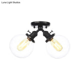 Farmhouse Style Semi Flush Ceiling Lamp - Metal And Glass With Dual Heads In Black/Bronze