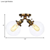 Farmhouse Style Semi Flush Ceiling Lamp - Metal And Glass With Dual Heads In Black/Bronze