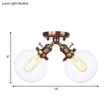 Farmhouse Style Semi Flush Ceiling Lamp - Metal And Glass With Dual Heads In Black/Bronze