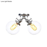 Farmhouse Style Semi Flush Ceiling Lamp - Metal And Glass With Dual Heads In Black/Bronze