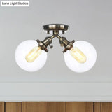 Farmhouse Style Semi Flush Ceiling Lamp - Metal And Glass With Dual Heads In Black/Bronze