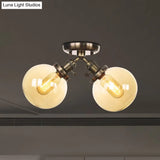Farmhouse Style Semi Flush Ceiling Lamp - Metal And Glass With Dual Heads In Black/Bronze