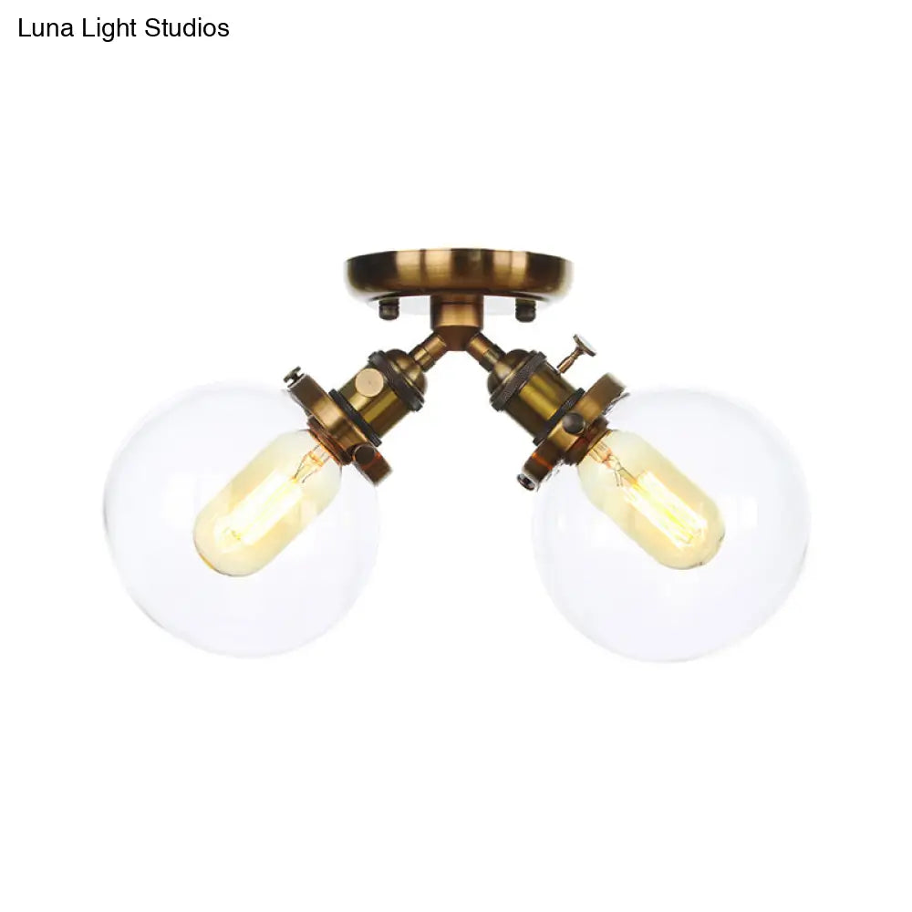 Farmhouse Style Semi Flush Ceiling Lamp - Metal And Glass With Dual Heads In Black/Bronze