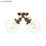 Farmhouse Style Semi Flush Ceiling Lamp - Metal And Glass With Dual Heads In Black/Bronze