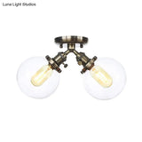 Farmhouse Style Semi Flush Ceiling Lamp - Metal And Glass With Dual Heads In Black/Bronze