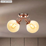 Farmhouse Style Semi Flush Ceiling Lamp - Metal And Glass With Dual Heads In Black/Bronze