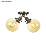 Farmhouse Style Semi Flush Ceiling Lamp - Metal And Glass With Dual Heads In Black/Bronze