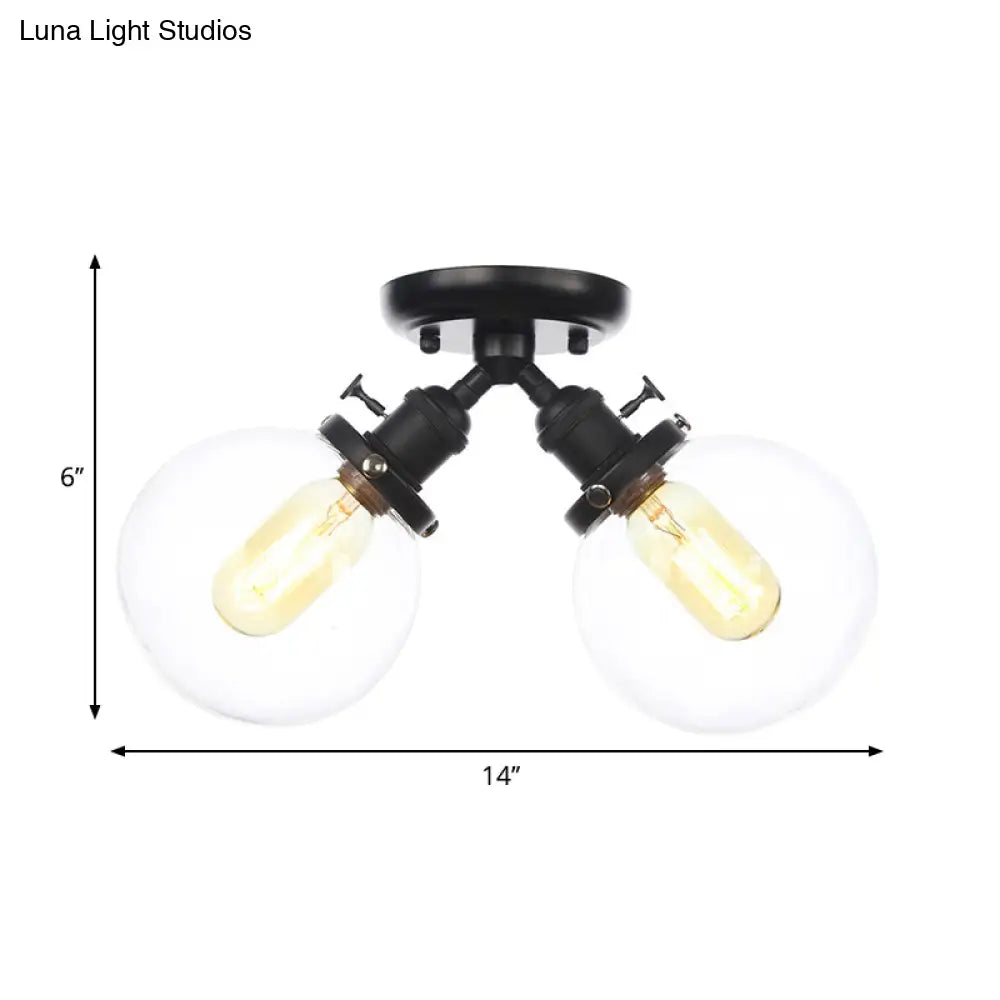 Farmhouse Style Semi Flush Ceiling Lamp - Metal And Glass With Dual Heads In Black/Bronze