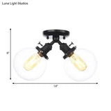 Farmhouse Style Semi Flush Ceiling Lamp - Metal And Glass With Dual Heads In Black/Bronze