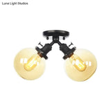 Farmhouse Style Semi Flush Ceiling Lamp - Metal And Glass With Dual Heads In Black/Bronze