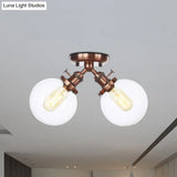 Farmhouse Style Semi Flush Ceiling Lamp - Metal And Glass With Dual Heads In Black/Bronze